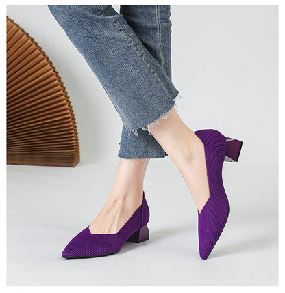 2025 New Women's High Heels Large 42/43 Fashion Pointed Anti slip Rubber Bottom Knitted Breathable Shoes