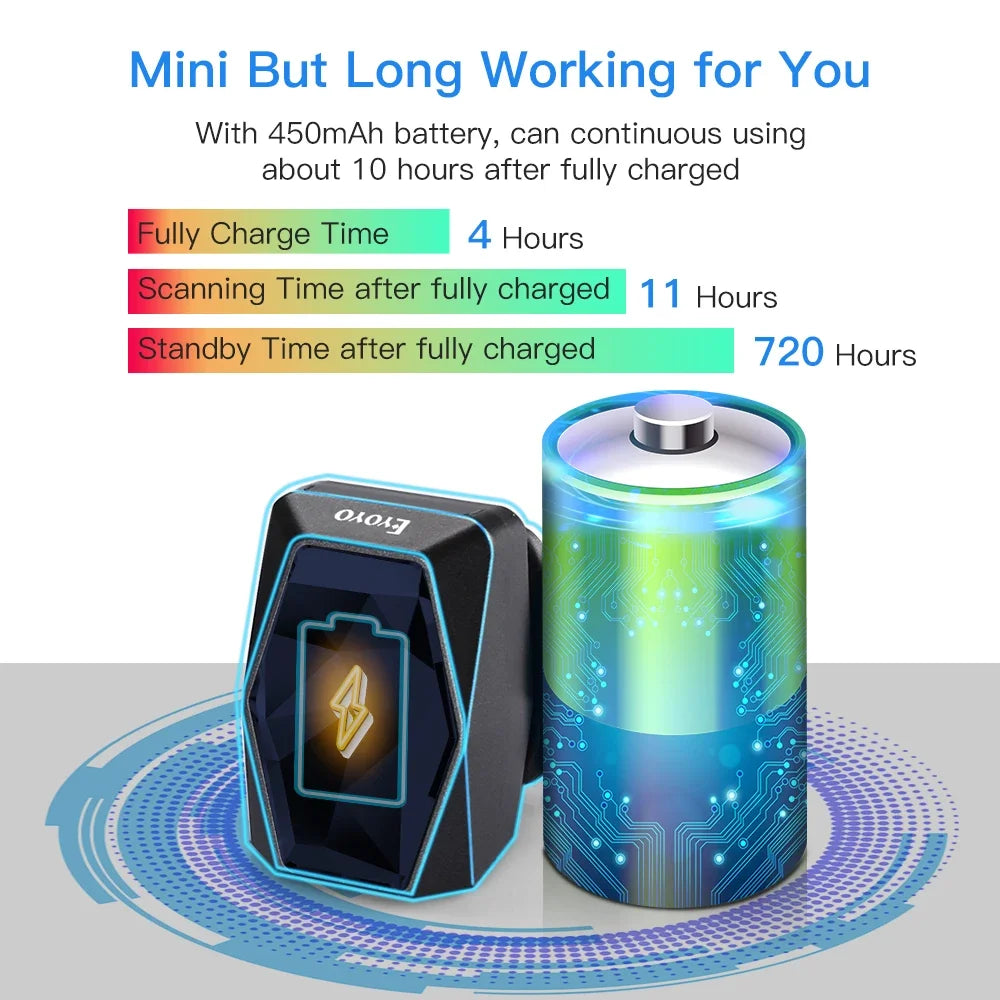 Eyoyo EY-016 Finger Ring Barcode Scanner Mini Wearable 3-in-1 USB Wired & 2.4G Wireless QR Reader for Store Warehouse Scanning