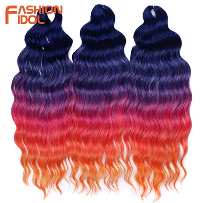 Anna 24 Inch Synthetic Hair Water Wave Braiding Hair Extensions Ombre Blonde Deep Wave Afro Curl Twist Crochet Hair for Women
