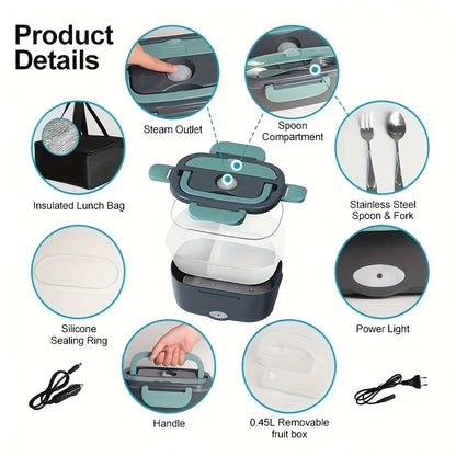 New US Standard Electric Lunch Box Double Compartment Portable Food Heater 110V-240V 12V 24V for Home Car Camping