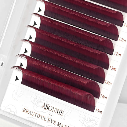 Abonnie Wine Red Lashes Colored Classic Eyelash Extensions Fluffy Eyelashes Soft Individual Lash