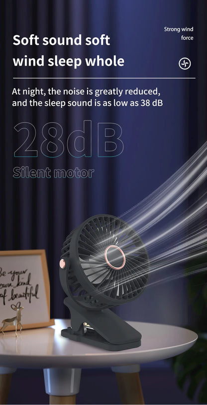 Portable USB Mini Handheld Clip Fan Convenient And Ultra-quiet Electric Fan Rechargeable Student Cute Small Cooling Ventilador