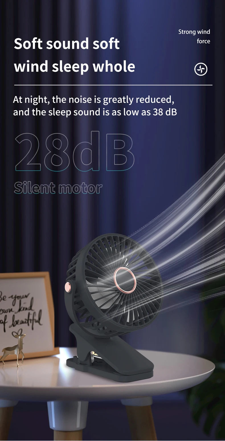 Portable USB Mini Handheld Clip Fan Convenient And Ultra-quiet Electric Fan Rechargeable Student Cute Small Cooling Ventilador