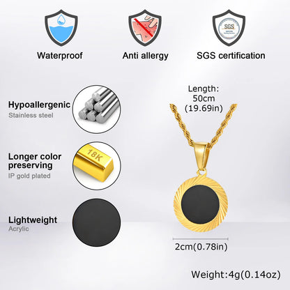 Punk Round Necklace for Men Boys,Embossing Radiation Sunburst Stainless Steel Necklace,Birthday Father Jewelry Gift