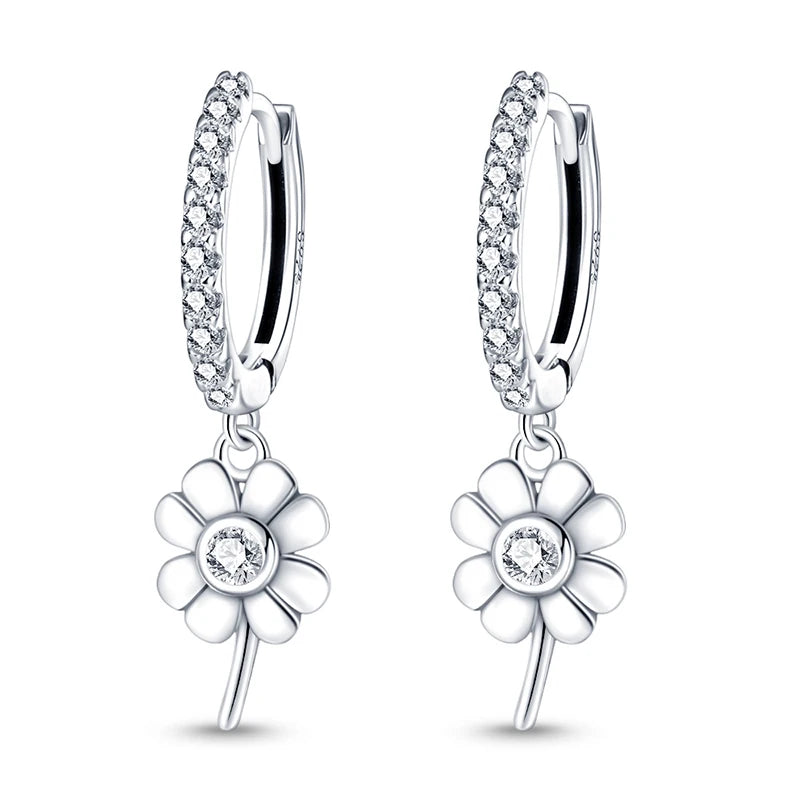 Hot Sale 925 Sterling Silver Spring Zircon Sunflower Stud Earrings For Women 2023 Trending Fashion Jewelry mother's day gift