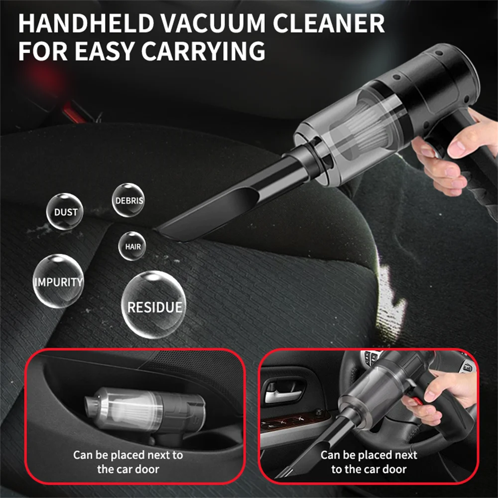 Cordless Handheld Vacuum Cleaner High Power Mini Portable Car Dust Collector with Hairdryer Function for Auto Interior Cleaning