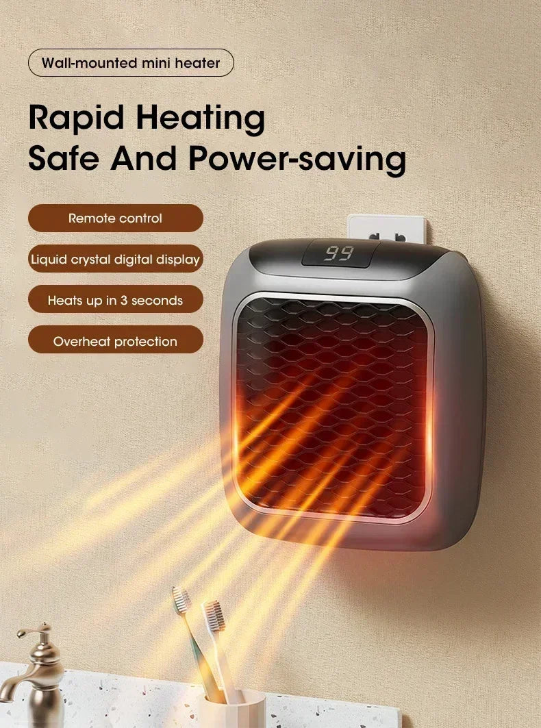 800W Portable Electric Heater EU Small Bathroom Fast Heating Fans Bedroom Heater Home Use Warming Device with Remote Control