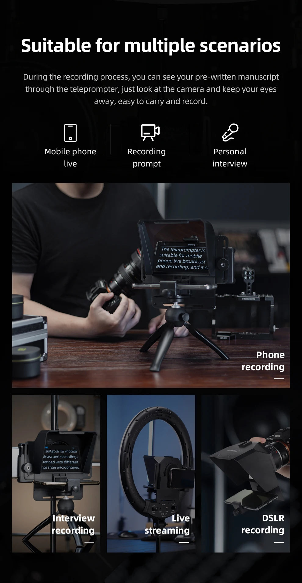 Ambitful Phone and DSLR Recording Mini Teleprompter Portable Inscriber Mobile Teleprompter Artifact Video With Remote Control
