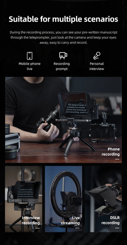 Ambitful Phone and DSLR Recording Mini Teleprompter Portable Inscriber Mobile Teleprompter Artifact Video With Remote Control