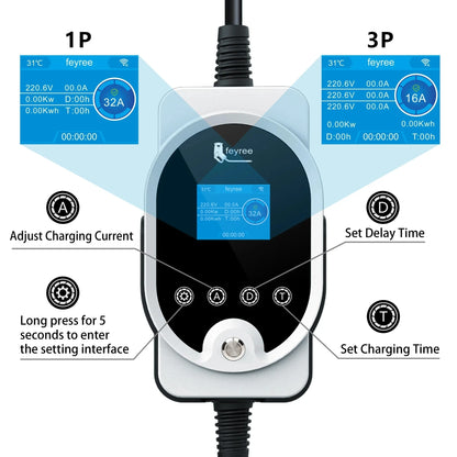 feyree Type2 11KW EVSE Wallbox EV Portable Charger 16A 3Phase Wi-Fi Smart APP Control Charging Station for Electric Car Charger