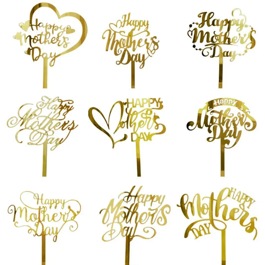 New Happy Mother's Day Birthday Cake Topper Gold High-grade Acrylic MOM Party Cake Toppers Mother's Day Gifts Dessert Decoration