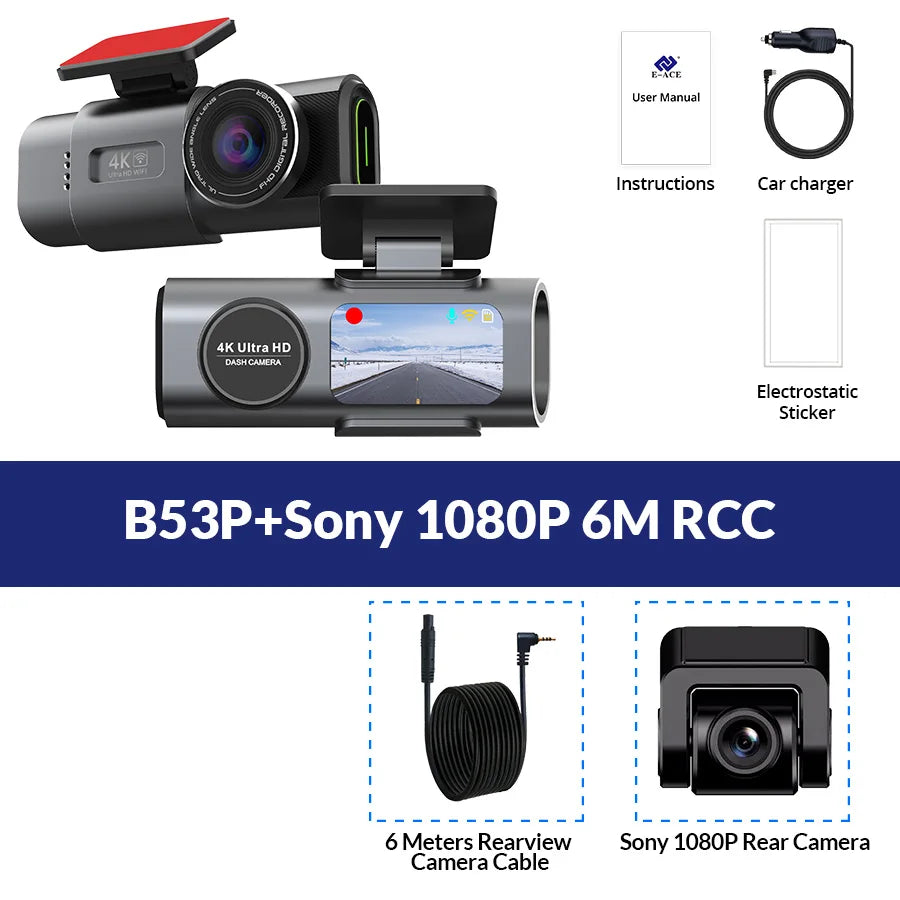 Dash Cam 4K GPS WIFI APP 24H Night Vision Mini Optional Rear Lens Dashcam Car DVR Video Recorder Camera For Car Black Box