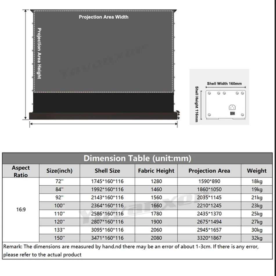 2025 New 120 inch ALR Rejecting Motorized Electric Tab Tension Floor Rising Projector Screen Square Shell  for UST Projector