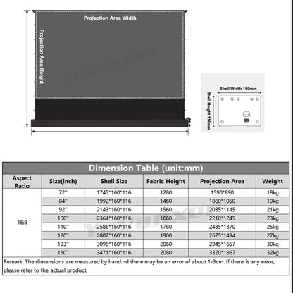 2025 New 120 inch ALR Rejecting Motorized Electric Tab Tension Floor Rising Projector Screen Square Shell  for UST Projector