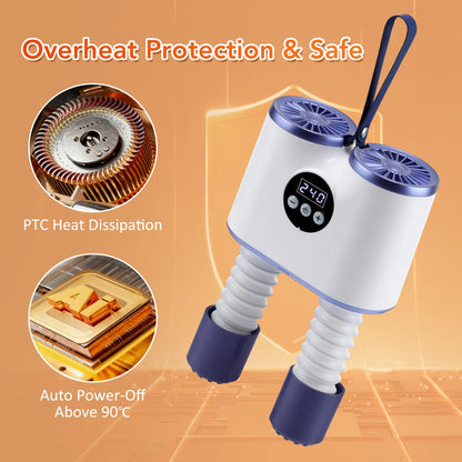 Portable Shoe Dryer with Fan Hot Air Heater Moisture Odor Home Smart Ski Boot Shoes Gloves Socks Fast Drying Machine with Timer