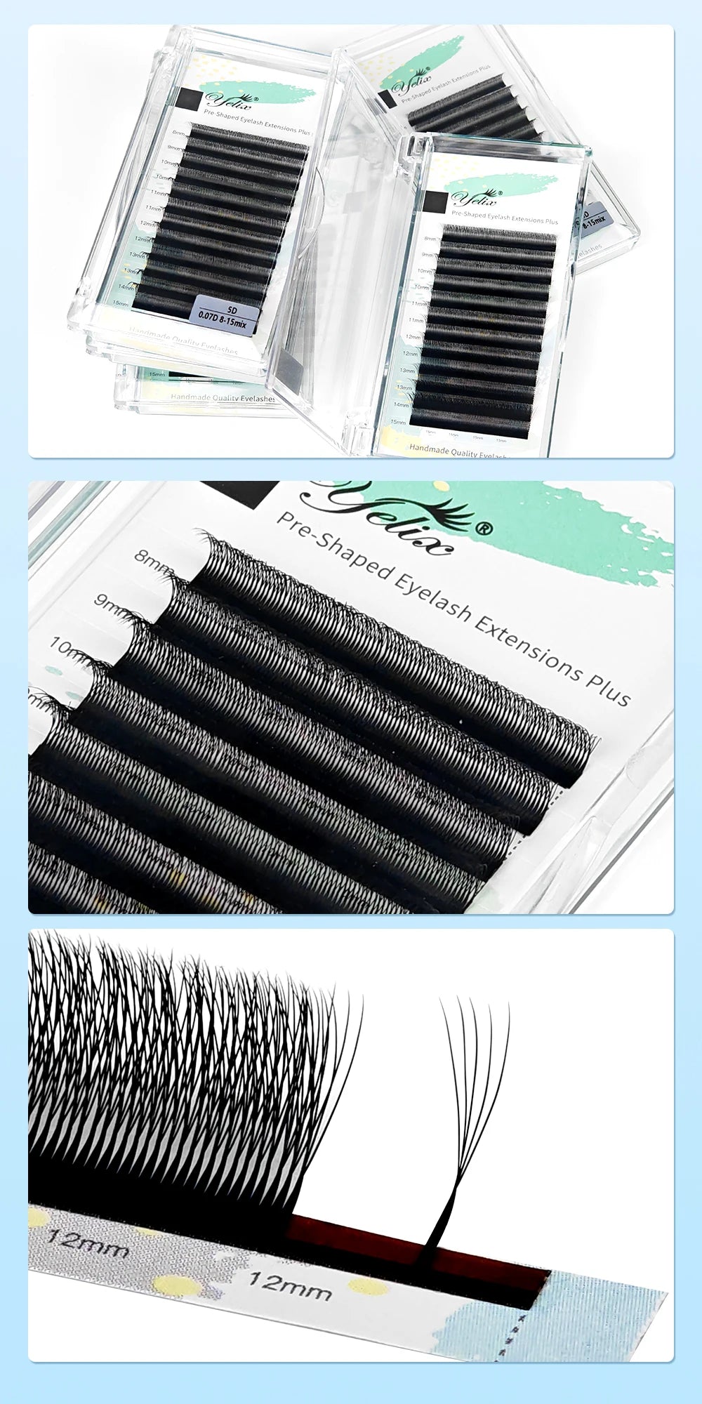 Yelix Narrow 5D Lashes Smaller Spacing 5D W Shape Eyelash Extension Premade Natural Soft Small Fan Mesh Volumen Lashes