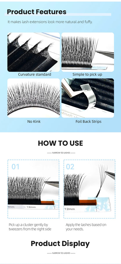 Yelix Narrow 5D Lashes Smaller Spacing 5D W Shape Eyelash Extension Premade Natural Soft Small Fan Mesh Volumen Lashes