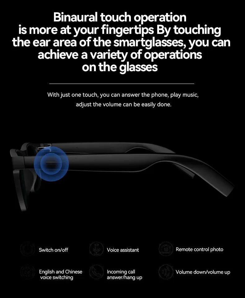 AI Smart Glasses Remote Control Touch Photo Camera Recording Translator Voice Assistant Music Wireless Bluetooth Sunglasses