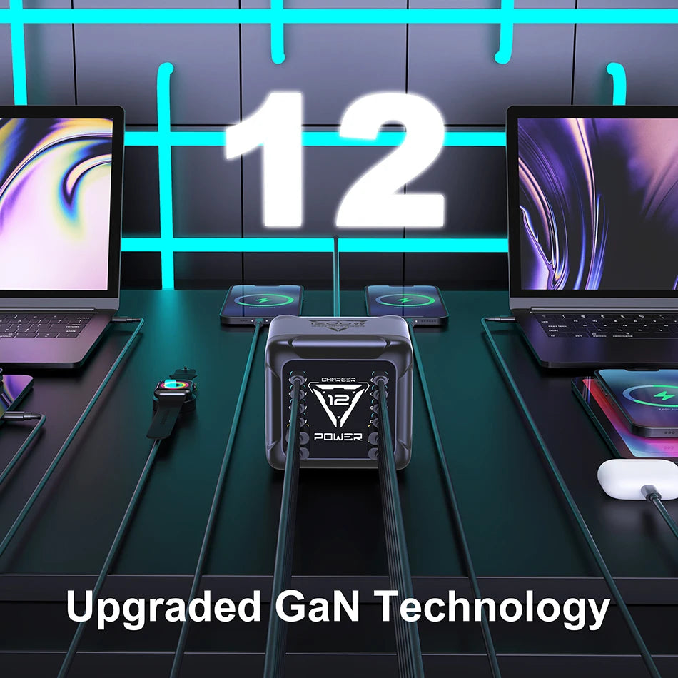 800W GaN Charger USB C Fast Desktop 10-port USB Type C PD3.1 Charger Fast Charging for iPhone 16 15 14 Samsung S24 Xiaomi Laptop