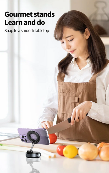Rotating Folding Magnetic Phone Holder Vacuum Suction Mag Stand for Car Navigation Gym Kitchen - Universal GPS Streaming Bracket
