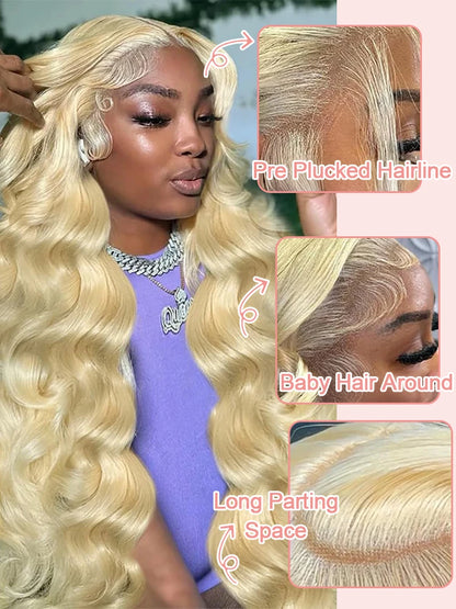 613 Lace Front Wig Human Hair 13x6 Blonde Human Hair Wigs 300% Density Body Wave Lace Front Wigs Human Hair Pre Plucked 46 Inch