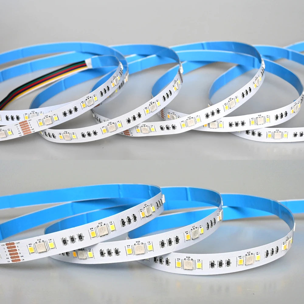 5m 10m 20m RGB+CCT LED Strip 24V 5050 Colorful+Dual White Flexible Dimmable Room Decor Party Light 2.4G RF Touch Panel Remote