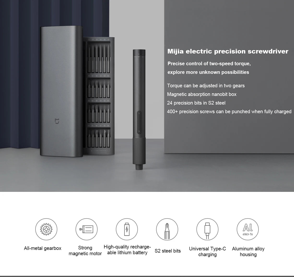 Mijia Electric Precision Screwdriver Magnetic Kit with 24 PCS Screw Heads Power Tools Sets for Smart Home PC Phone Repair