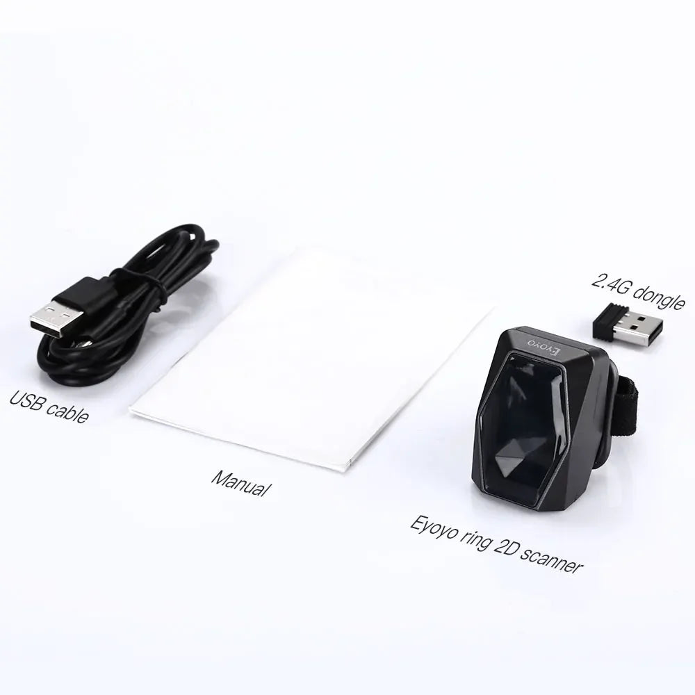 Eyoyo EY-016 Finger Ring Barcode Scanner Mini Wearable 3-in-1 USB Wired & 2.4G Wireless QR Reader for Store Warehouse Scanning