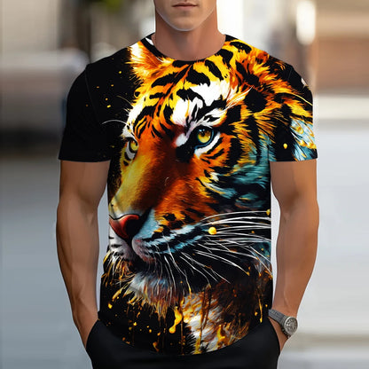 Lion Animal Pattern 3D Print T-Shirts Men Streetwear Hip Hop Short Sleeve T Shirt Oversized Tees Harajuku Y2k Tops Kids Clothing