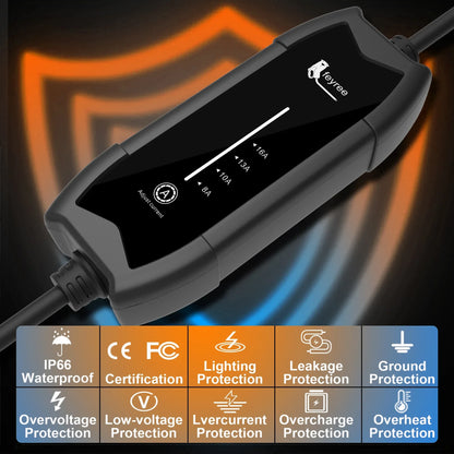 feyree EV Charger Type2 16A 3.5KW 1Phase GB/T / Type1 Current Adjustable 3.5m Cable Portable Charging Box for Electric Vehicle