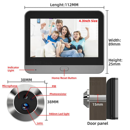 Smart 3MP Mini Digital Peephole Door Camera 2.4Ghz WiFi Infrared IR Night Vision PIR Motion Detection Digital Viewer iCam365 APP
