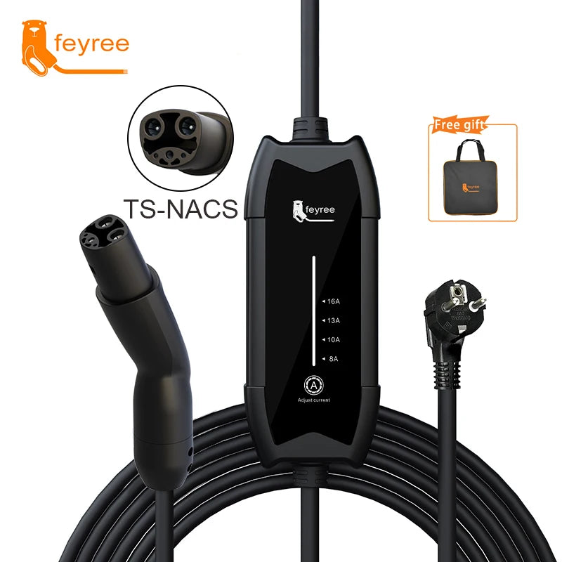 feyree 3.5kW 16A 1Phase Adjustable Current Portable EV Charger Fast Charging with TS-NACS Charger Plug Compatible for Tesla Cars
