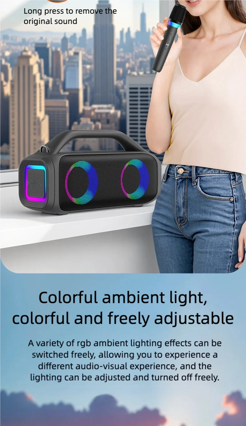 Karaoke Machine for Adults, Portable Bluetooth Speaker with 2 Wireless Microphones, Portable PA System with Disco Lights