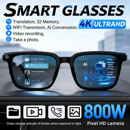 2026 New AI Smart Glasses AI Translation 8MP HD Camera 4K Shooting Image Bluetooth Call Recording Music Smart Sunglasses