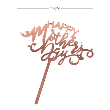 New Happy Mother's Day Birthday Cake Topper Gold High-grade Acrylic MOM Party Cake Toppers Mother's Day Gifts Dessert Decoration