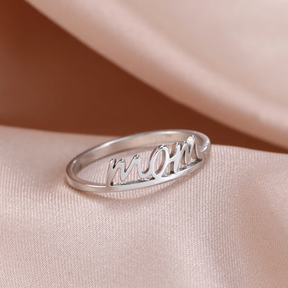 Skyrim Letter Mom Ring Women's Stainless Steel Minimalist Finger Rings 2026 New Fashion Jewelry Mother's Day Gift Wholesale
