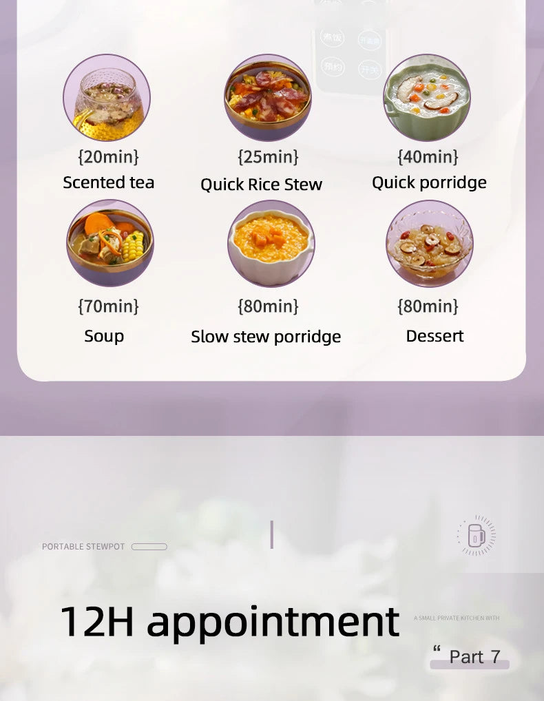 220V /110V Fully Automatic Mini Stew Pot Porridge Pot Household Electric Stew Pot Ceramic BB Soup Porridge Cooker EU/US Plug
