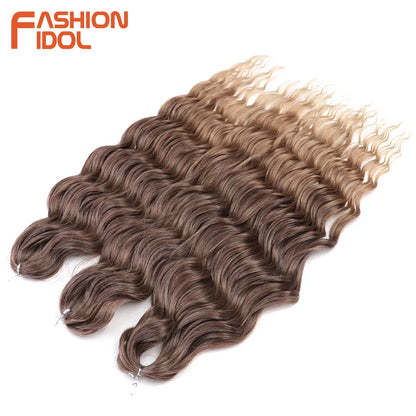 Anna 24 Inch Synthetic Hair Water Wave Braiding Hair Extensions Ombre Blonde Deep Wave Afro Curl Twist Crochet Hair for Women