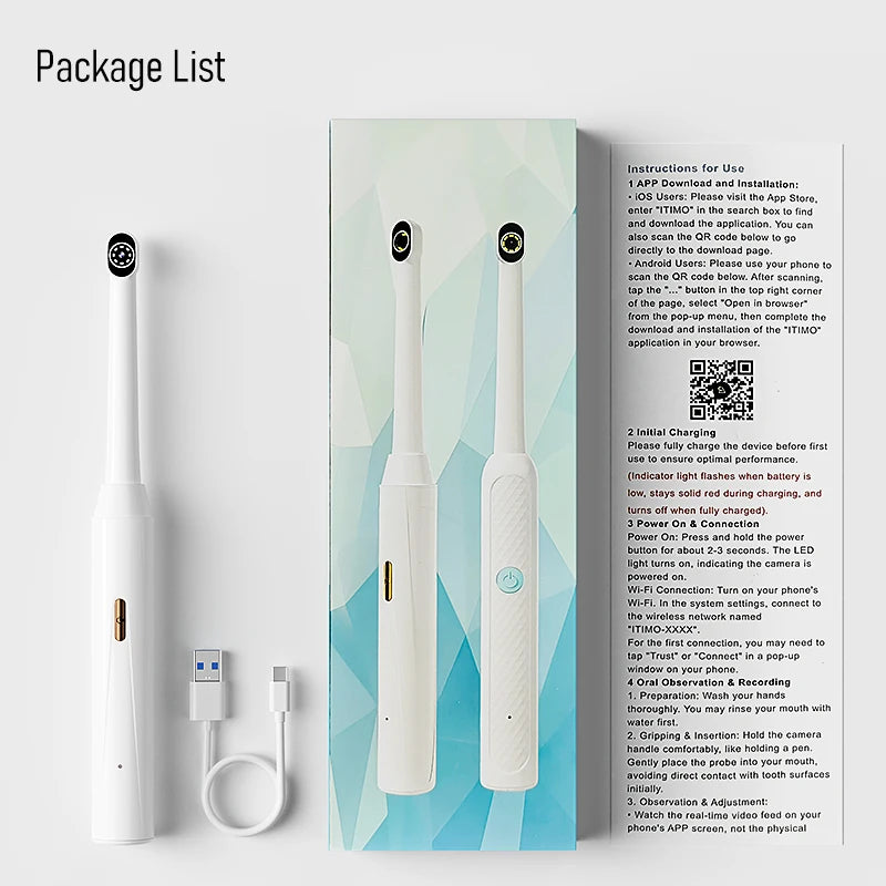 Handheld 1080P WiFi Endoscope Oral Camera with 8 LED Lights Compatible with iPhone, Android & Type-C for Dental/Tooth Inspection