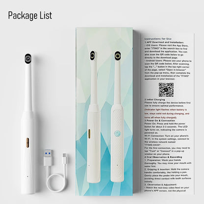 Handheld 1080P WiFi Endoscope Oral Camera with 8 LED Lights Compatible with iPhone, Android & Type-C for Dental/Tooth Inspection