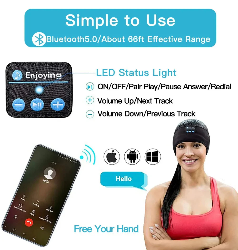 HUAWEISHI Bluetooth 5.0 Earphones Sports Sleeping Headband Elastic Wireless Headphones Music Eye Mask Wireless Headset Headband