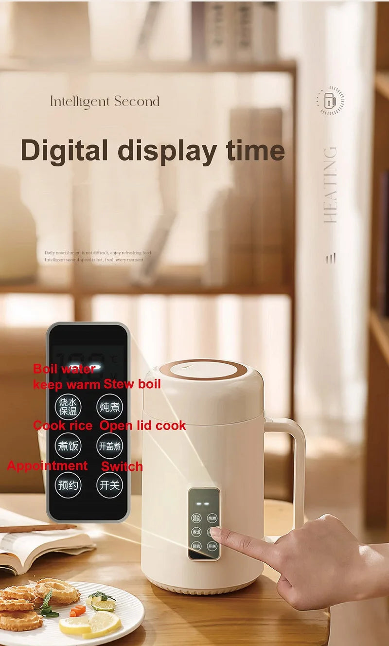 500W Electric Kettle 12h Appointment Porridge Special Pot Portable 304 Stainless Steel Health Cup Multifunctional Rice Cooker 1L