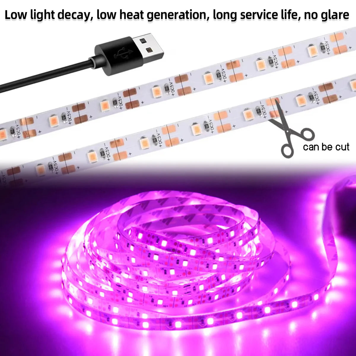 Waterproof Full Spectrum LED Light Strip Plant Growth 5v USB Powered 1-3M Long Suitable Flower Seedlings Greenhouses Hydroponics