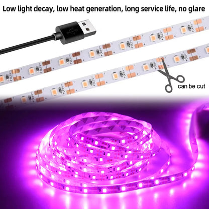 Waterproof Full Spectrum LED Light Strip Plant Growth 5v USB Powered 1-3M Long Suitable Flower Seedlings Greenhouses Hydroponics