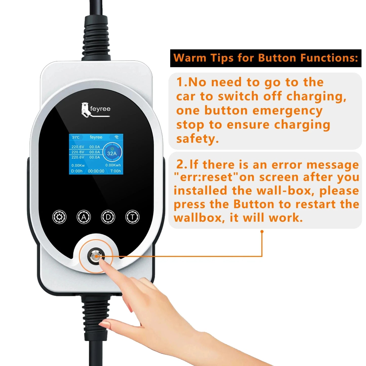 feyree Type2 11KW EVSE Wallbox EV Portable Charger 16A 3Phase Wi-Fi Smart APP Control Charging Station for Electric Car Charger