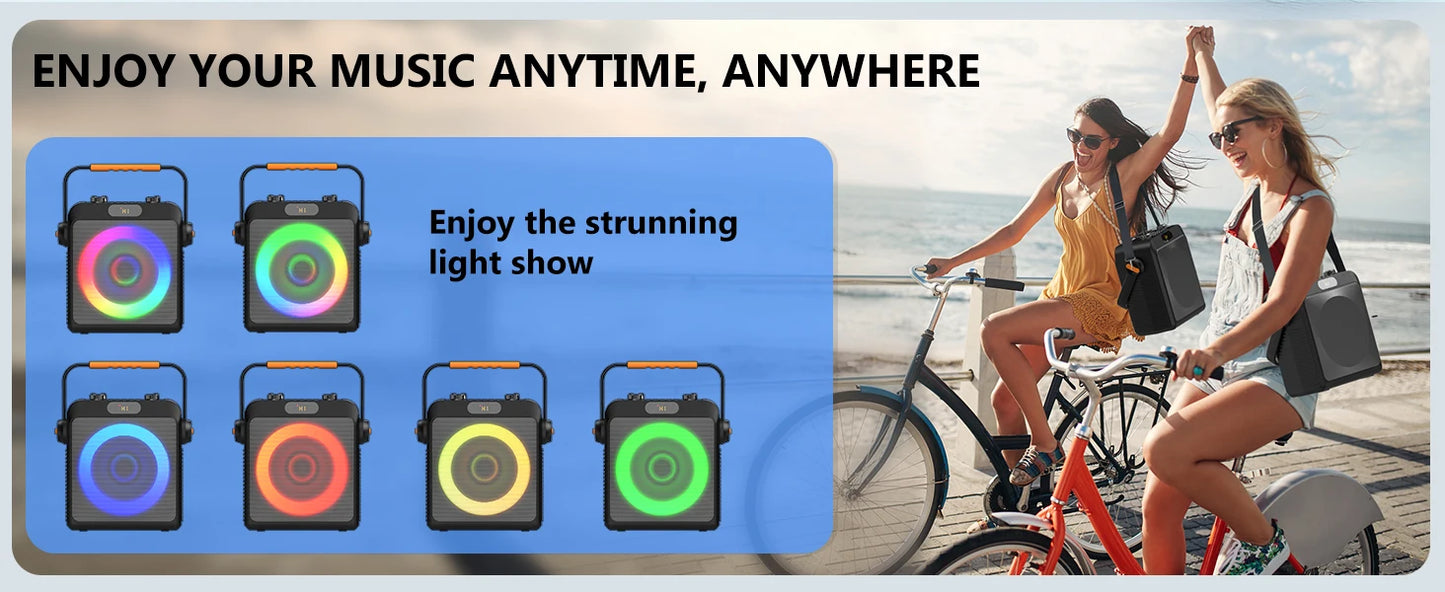 Karaoke Machine with 2 Wireless Microphones, Portable Speaker with LED Lights for Kids and Adults, Supports Bluetooth/USB/TF/AUX