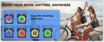Karaoke Machine with 2 Wireless Microphones, Portable Speaker with LED Lights for Kids and Adults, Supports Bluetooth/USB/TF/AUX