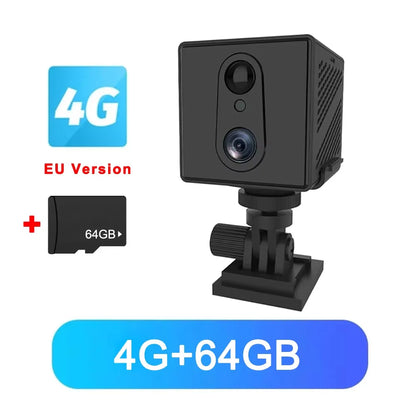 5MP 4G SIM Card Mini Camera Indoor Night Vision Surveillance Security Monitoring Rechargeable 3000 mAh Battery Powered Home Cam