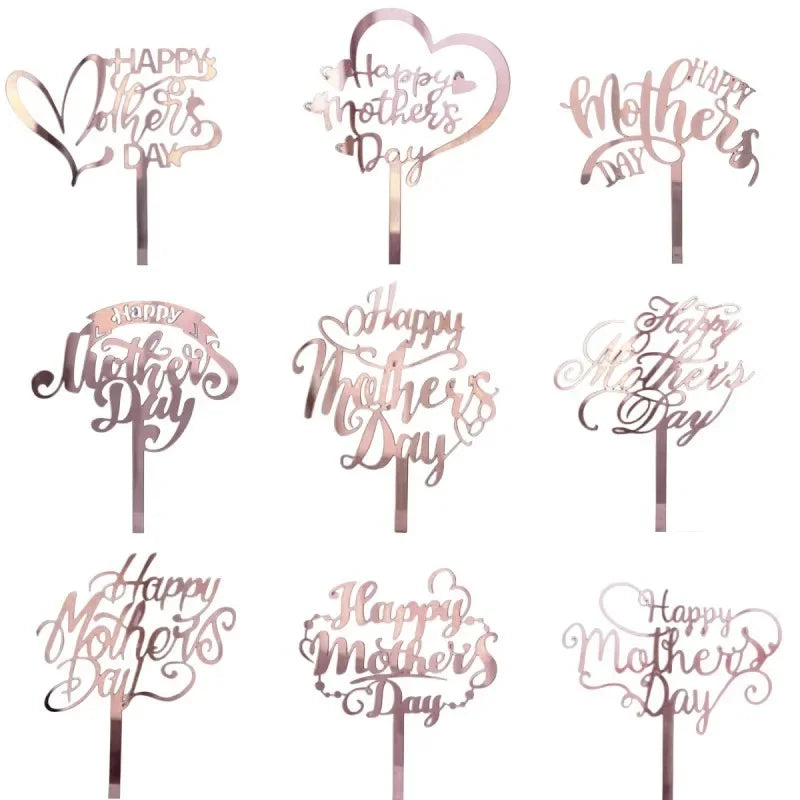 New Happy Mother's Day Birthday Cake Topper Gold High-grade Acrylic MOM Party Cake Toppers Mother's Day Gifts Dessert Decoration