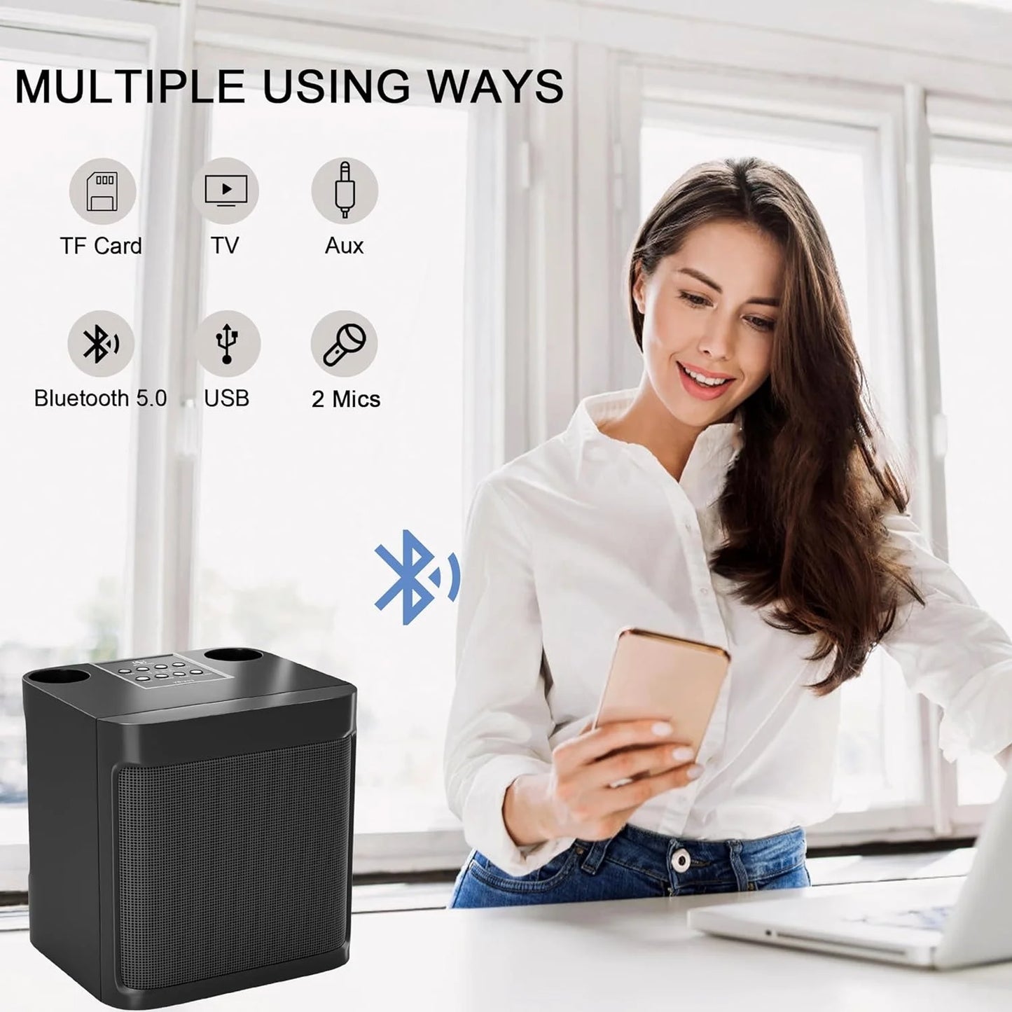 Karaoke Machine for Adults, Portable Bluetooth Karaoke Microphone Singing Speaker Karaoke Player with 2 Wireless Mic Home Party